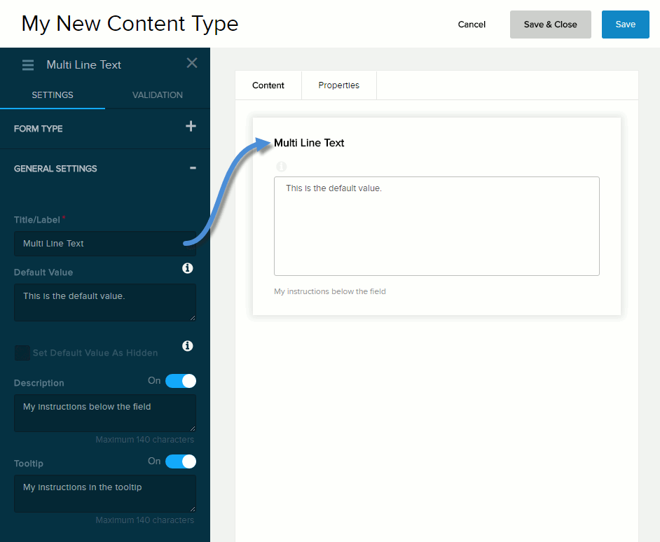 General Settings for Multi-Line Text field