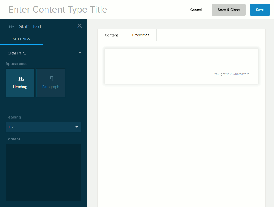 Form Type for Static Text field