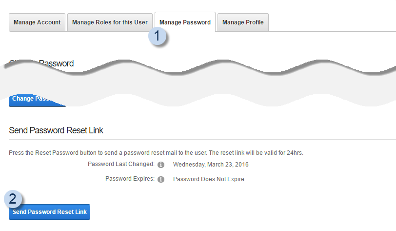 Edit User > Manage Password > Send Password Reset Link