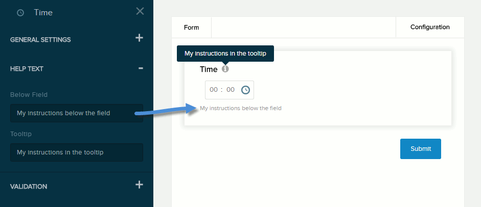 Help settings for Date and Time field