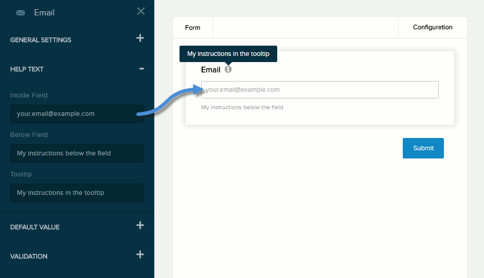 Settings for Email field