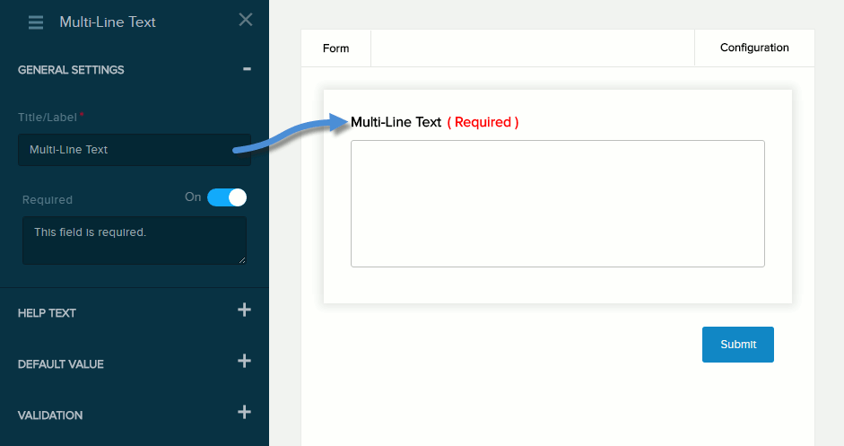 Settings for Multi-Line Text field