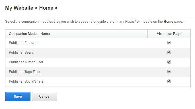 Companion modules for the Publisher module