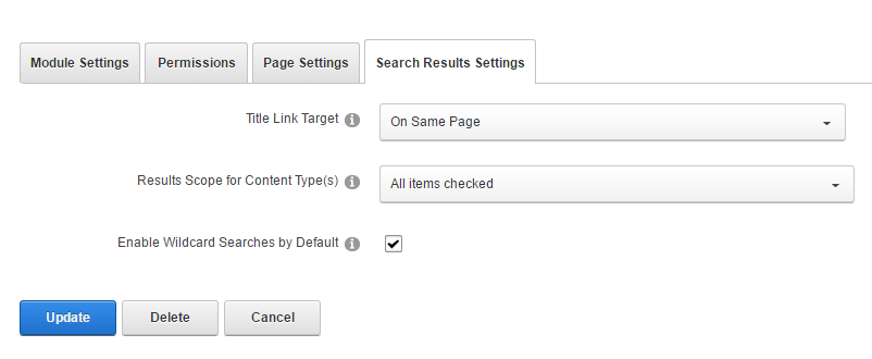 Module Settings — Search Results