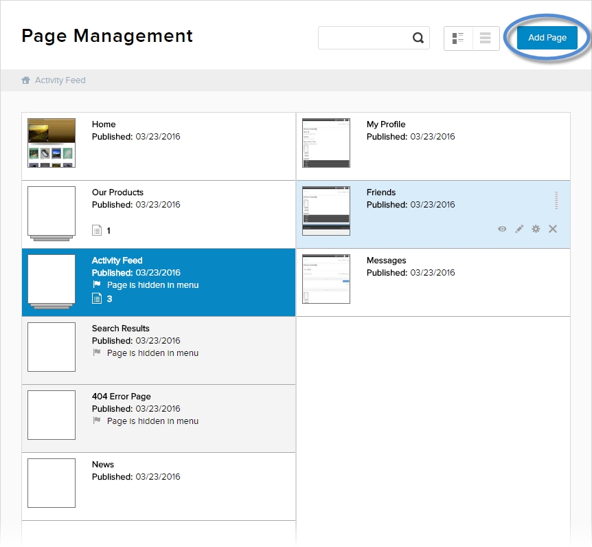 Page Management > Click/Tap Add Page.