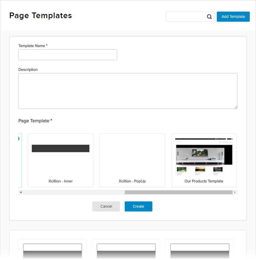 Enter template name and description. Choose the Page Template to base on. Click/Tap Create.