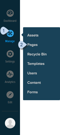 Persona Bar > Manage > Pages